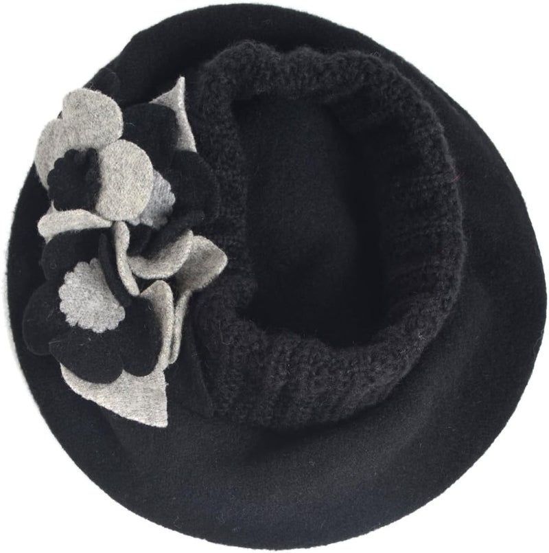 VECRY Lady French Beret 100% Wool Beret Floral Dress Beanie Winter Hat - Image 3